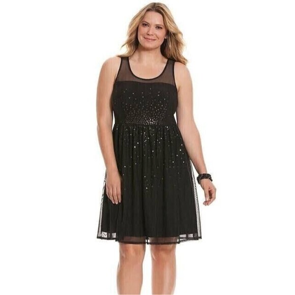 Lane Bryant sequin illusion chiffon dress Size 22 Black plus  formal new $89 - Picture 1 of 10